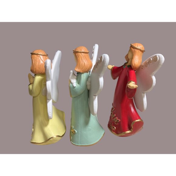 Angel Figurines With Love Peace & Hope Messages In Red Green & Yellow - Picture 12 of 13